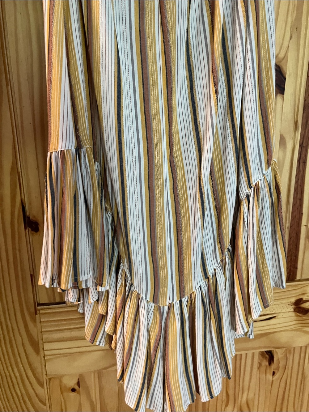 Angie Striped Maxi Skirt Ruched waist with Ruffle Hem L - Picture 4 of 5